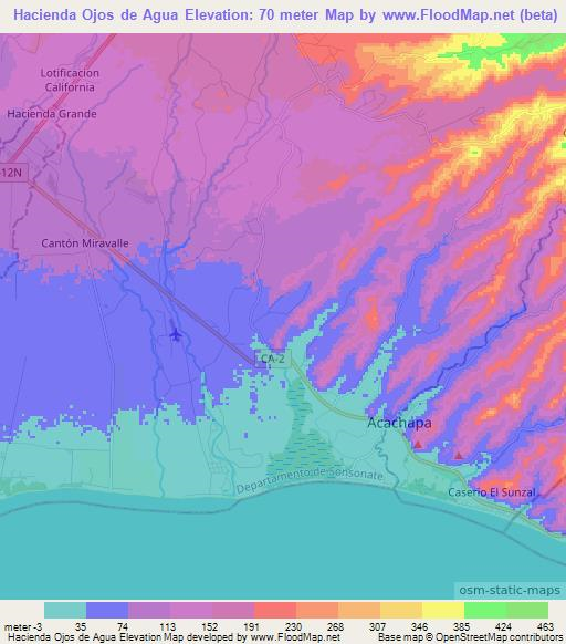 Hacienda Ojos de Agua,El Salvador Elevation Map