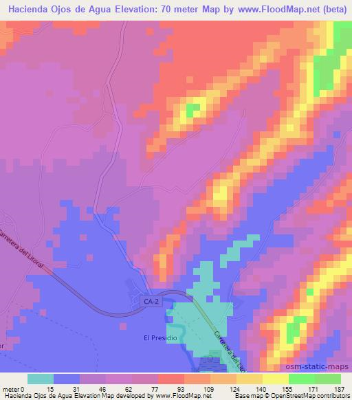 Hacienda Ojos de Agua,El Salvador Elevation Map