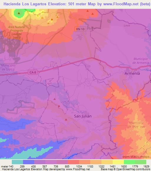 Hacienda Los Lagartos,El Salvador Elevation Map