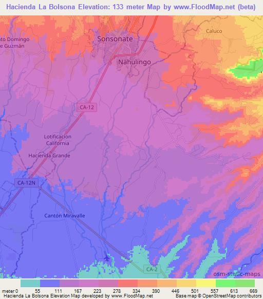 Hacienda La Bolsona,El Salvador Elevation Map