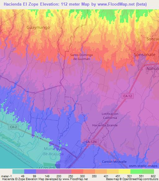 Hacienda El Zope,El Salvador Elevation Map