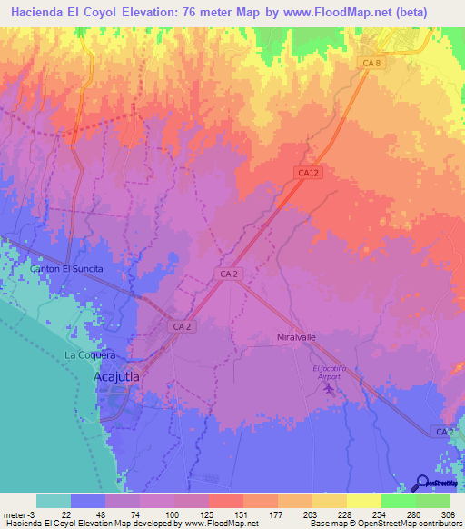Hacienda El Coyol,El Salvador Elevation Map