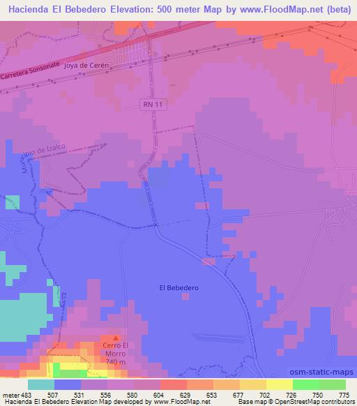 Hacienda El Bebedero,El Salvador Elevation Map