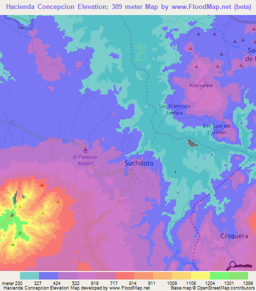Hacienda Concepcion,El Salvador Elevation Map