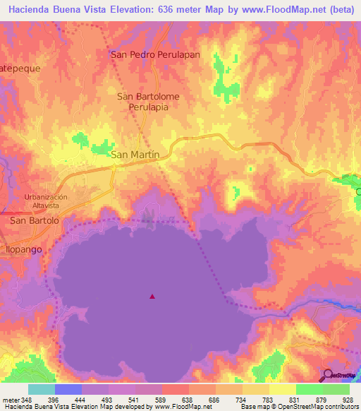 Hacienda Buena Vista,El Salvador Elevation Map