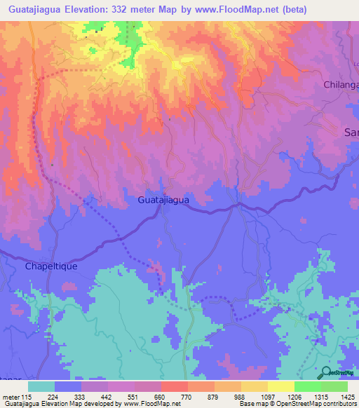 Guatajiagua,El Salvador Elevation Map