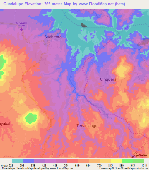 Guadalupe,El Salvador Elevation Map