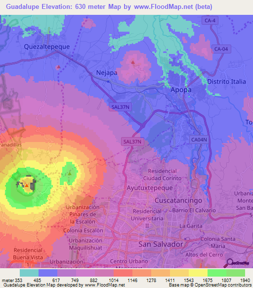 Guadalupe,El Salvador Elevation Map
