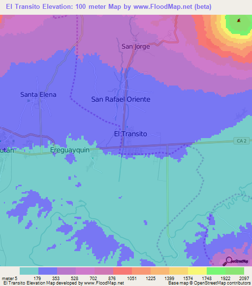 El Transito,El Salvador Elevation Map