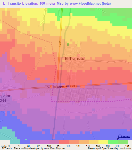 El Transito,El Salvador Elevation Map