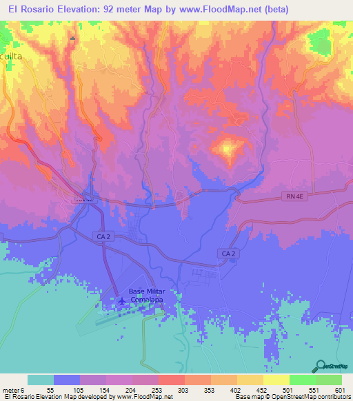 El Rosario,El Salvador Elevation Map