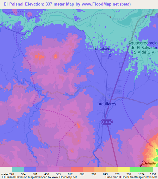 El Paisnal,El Salvador Elevation Map