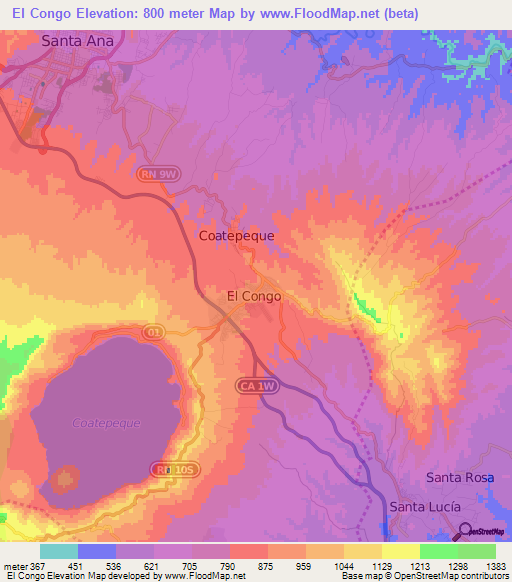 El Congo,El Salvador Elevation Map