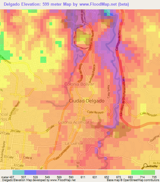 Delgado,El Salvador Elevation Map