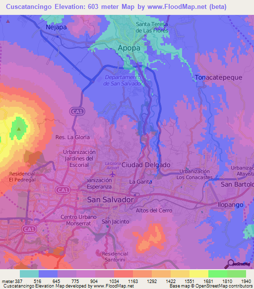 Cuscatancingo,El Salvador Elevation Map