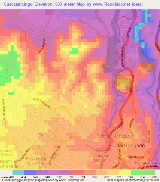 Cuscatancingo,El Salvador Elevation Map