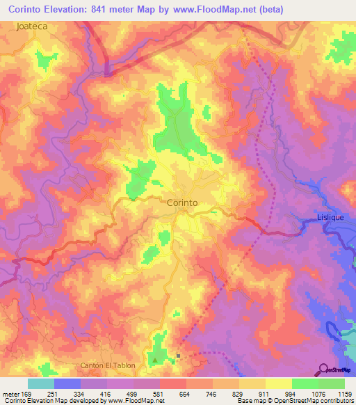 Corinto,El Salvador Elevation Map