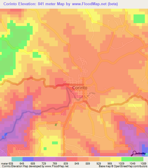 Corinto,El Salvador Elevation Map
