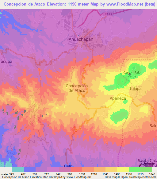 Concepcion de Ataco,El Salvador Elevation Map