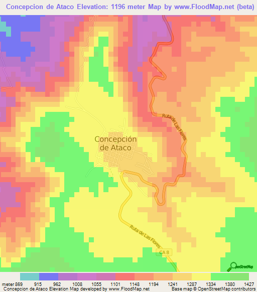 Concepcion de Ataco,El Salvador Elevation Map