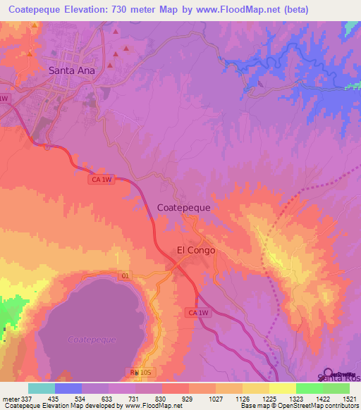 Coatepeque,El Salvador Elevation Map