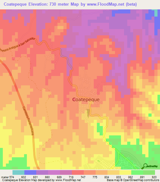 Coatepeque,El Salvador Elevation Map