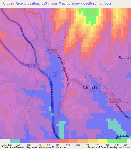 Ciudad Arce,El Salvador Elevation Map