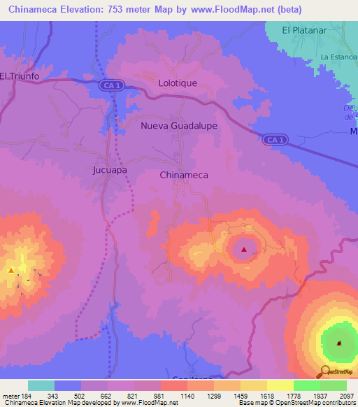 Chinameca,El Salvador Elevation Map