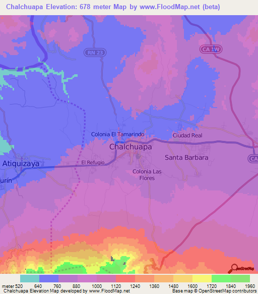 Chalchuapa,El Salvador Elevation Map