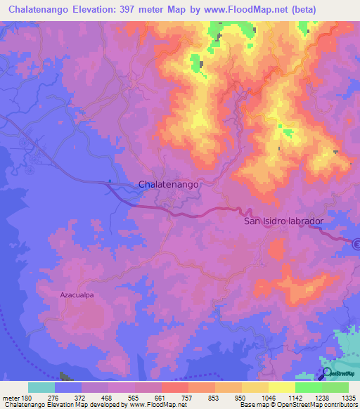 Chalatenango,El Salvador Elevation Map