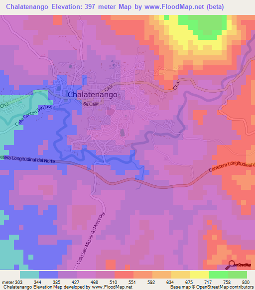 Chalatenango,El Salvador Elevation Map