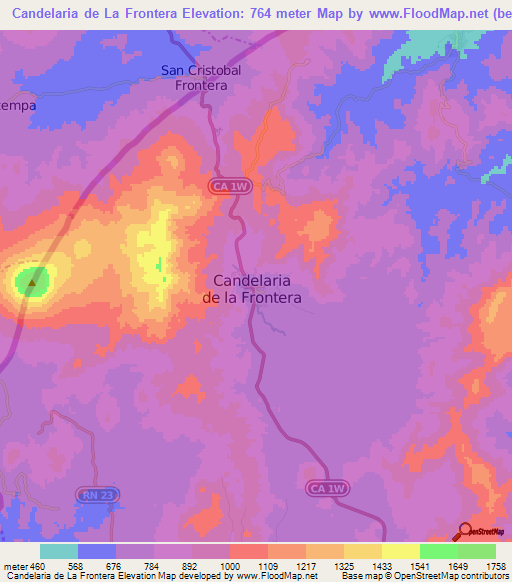 Candelaria de La Frontera,El Salvador Elevation Map