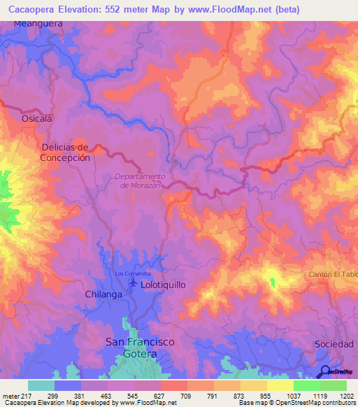 Cacaopera,El Salvador Elevation Map