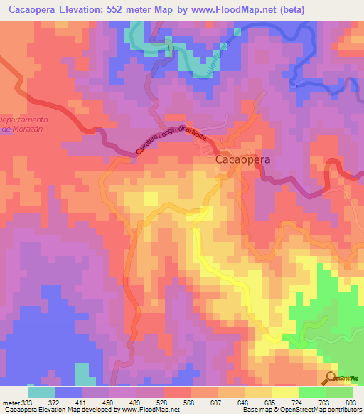 Cacaopera,El Salvador Elevation Map