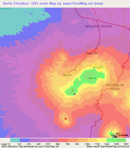 Berlin,El Salvador Elevation Map