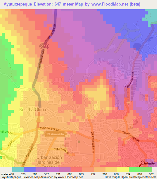 Ayutuxtepeque,El Salvador Elevation Map