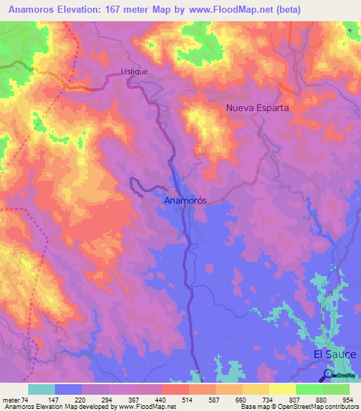 Anamoros,El Salvador Elevation Map