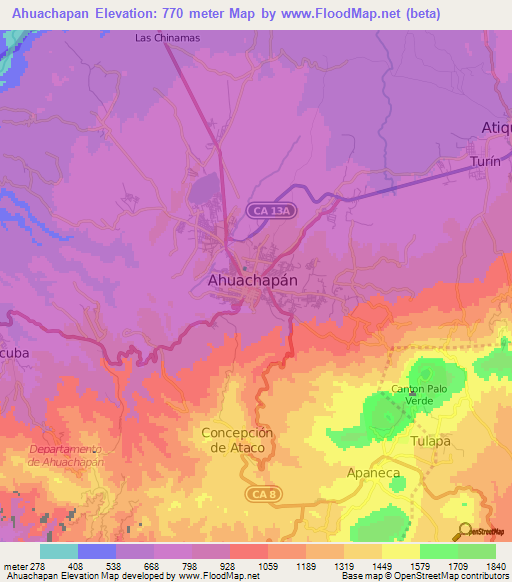 Ahuachapan,El Salvador Elevation Map