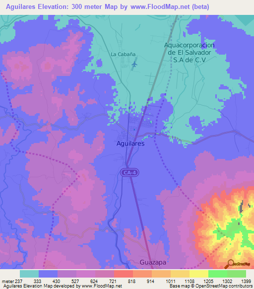 Aguilares,El Salvador Elevation Map