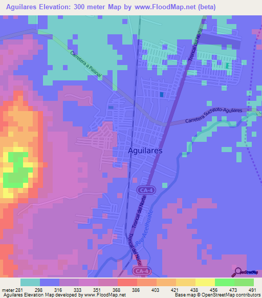 Aguilares,El Salvador Elevation Map