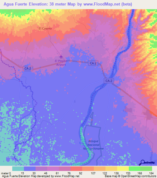 Agua Fuerte,El Salvador Elevation Map