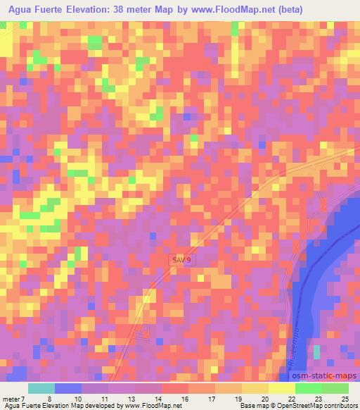 Agua Fuerte,El Salvador Elevation Map