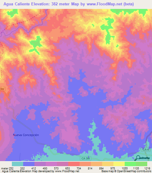 Agua Caliente,El Salvador Elevation Map