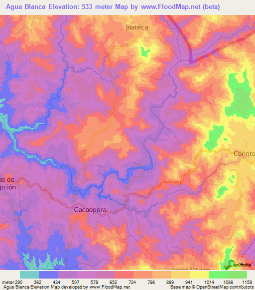 Agua Blanca,El Salvador Elevation Map