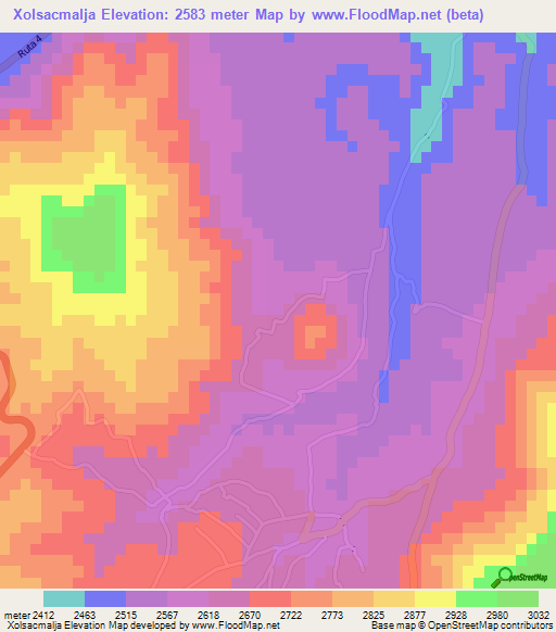 Xolsacmalja,Guatemala Elevation Map