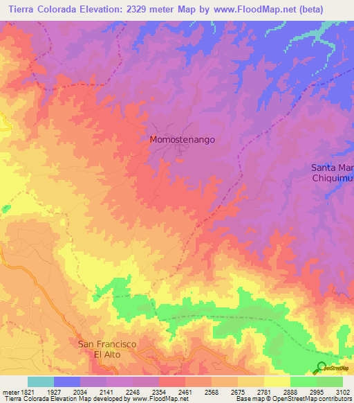 Tierra Colorada,Guatemala Elevation Map