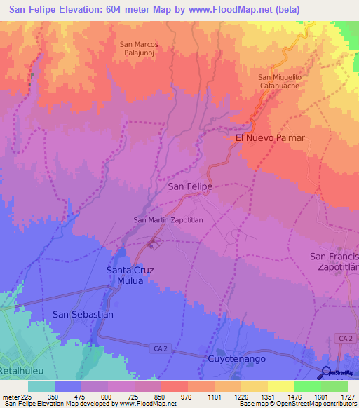San Felipe,Guatemala Elevation Map