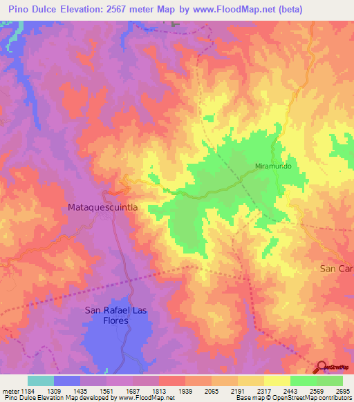 Pino Dulce,Guatemala Elevation Map