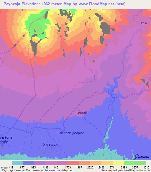 Payoxaja,Guatemala Elevation Map