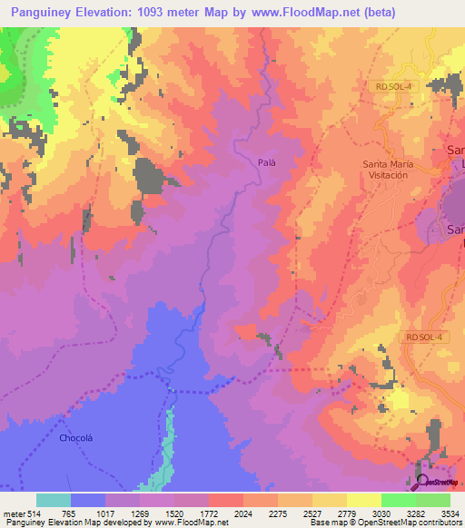 Panguiney,Guatemala Elevation Map